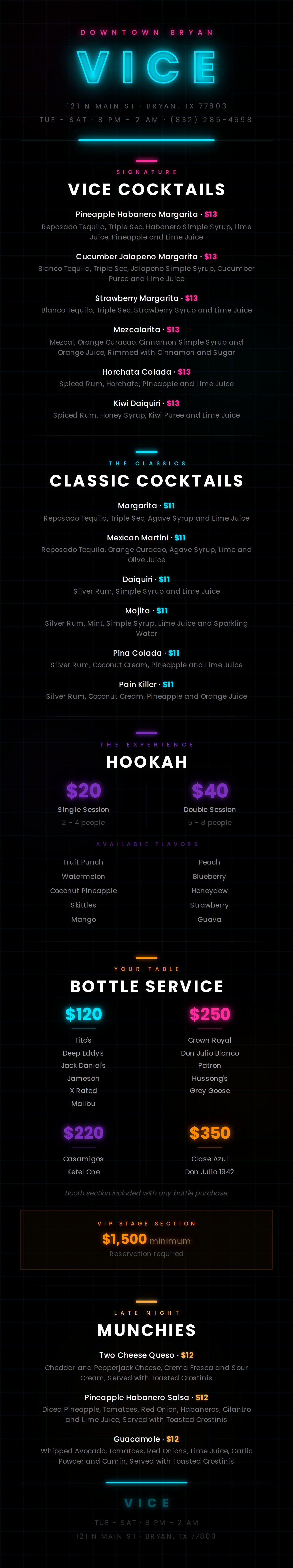 Vice branded menu
